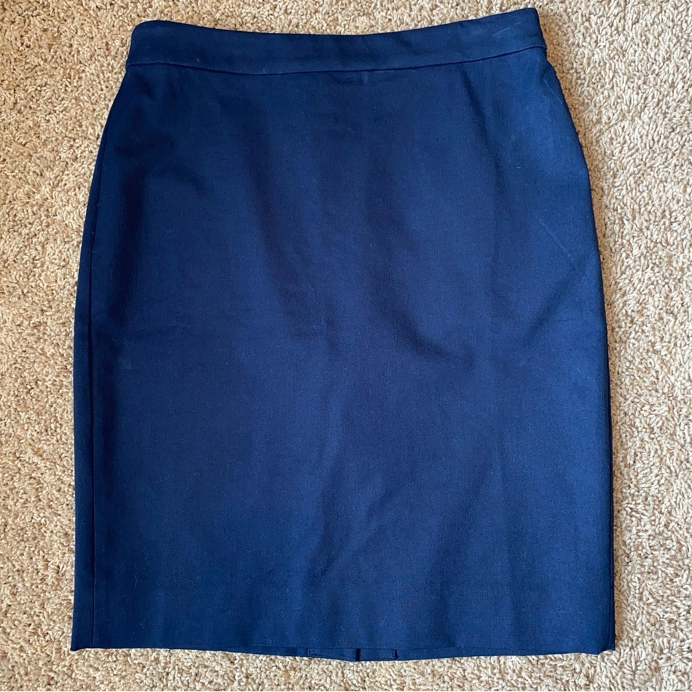 J.Crew No.2 Pencil Skirt Womens 4 Petite Navy Flat Front Casual Back Zip Slit